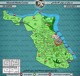 خارطة توضح اخر مستجدات معركة تحرير الموصل اليوم الاثنين