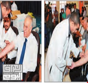 رعد حمودي وفلاح حسن يتبرعان بالدم لأبطال التحرير