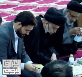 بالفيديو : تمر وخبز وحساء.. السيد الصدر يشارك مرشحي الكتلة الصدرية وجبة غداء
