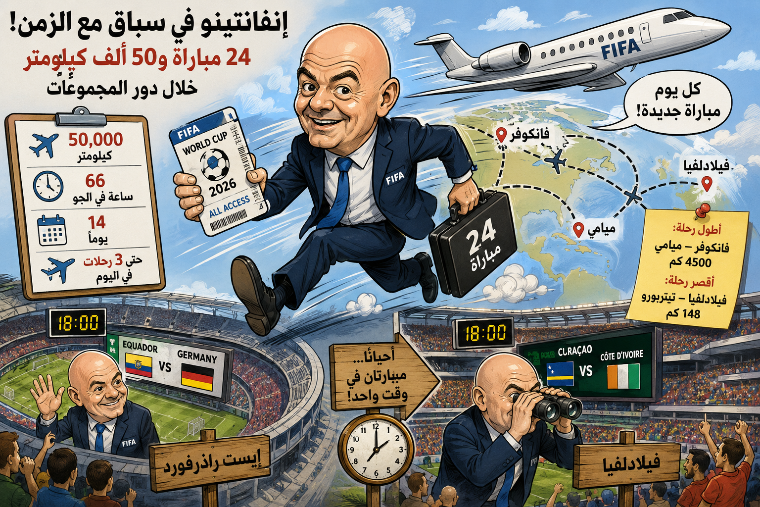 أرقام مذهلة لتحركات رئيس فيفا خلال مونديال 2026