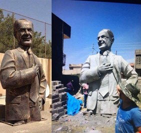 دون علم العبادي والبرزاني والطالباني محافظ كركوك ينصب تمثالآ لنفسه في قلب المدينة !!