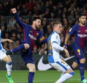 هاتريك ميسي يقود برشلونة للفوز على ليجانيس