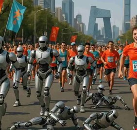 روبوتات رياضية تتفوق على متسابقين من البشر في نصف ماراثون ببكين